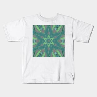 Cartoon Mandala Flower Green and Blue Kids T-Shirt